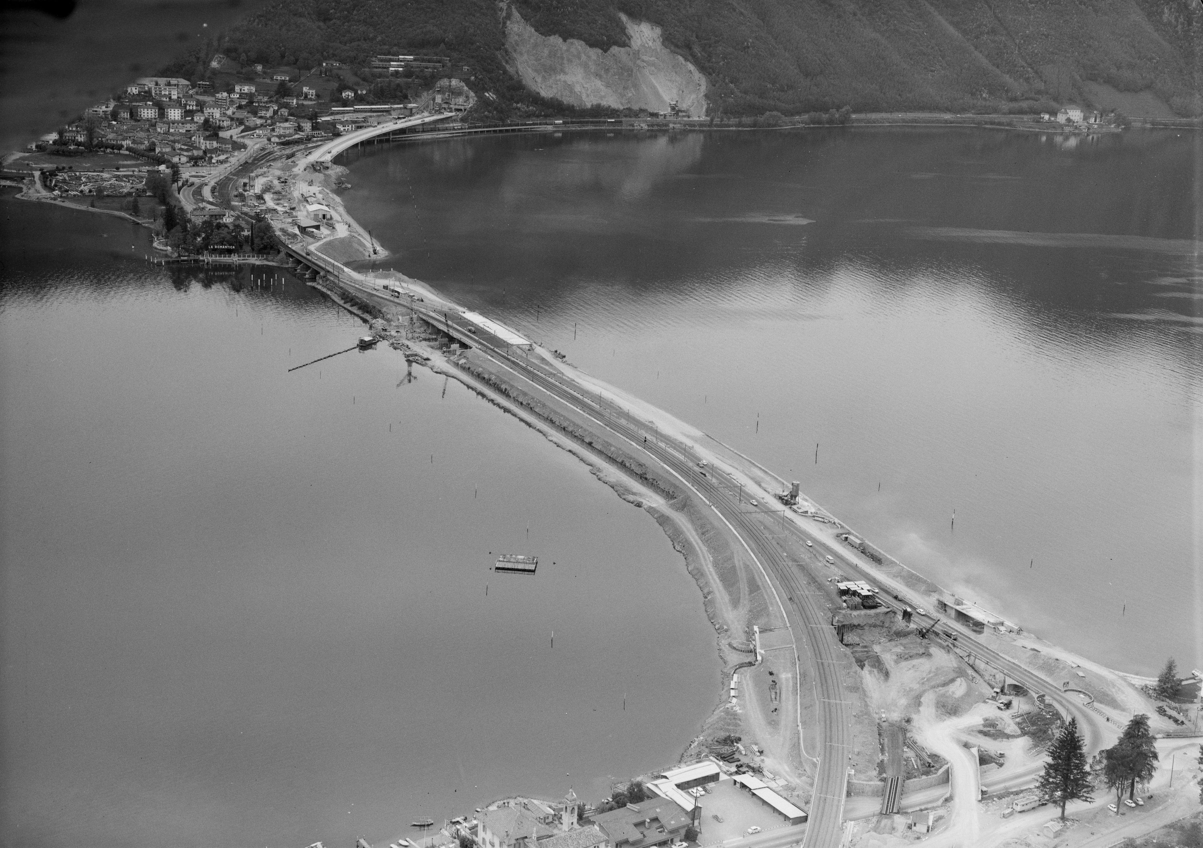 Bissone, Melide, Costruzione della strada nazionale N2/ Autostrada A2