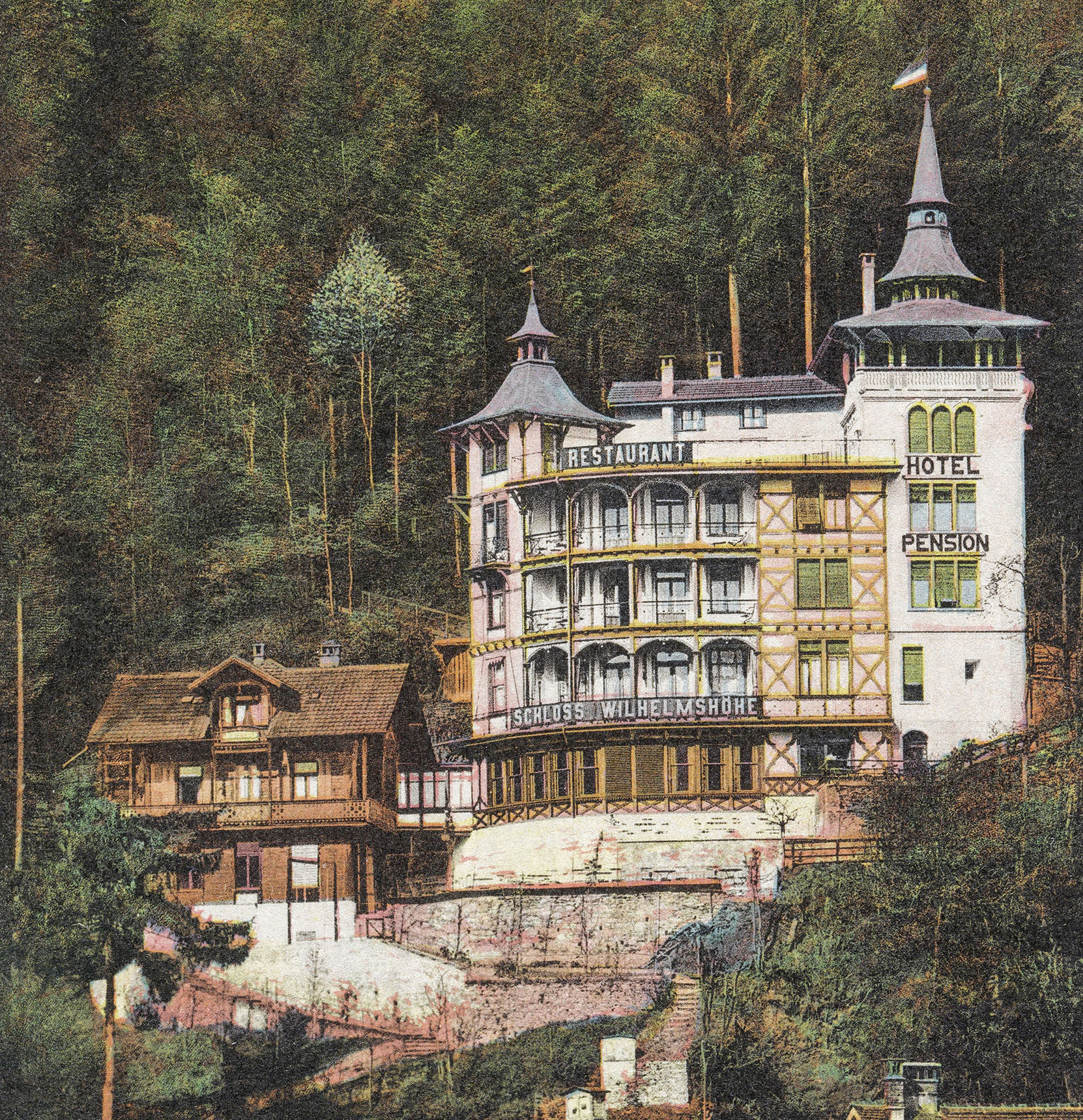 Pension Wilhelmshöhe auf einer Postkarte, um 1910,  ETH-Bibliothek Zürich, Bildarchiv PK_014980
