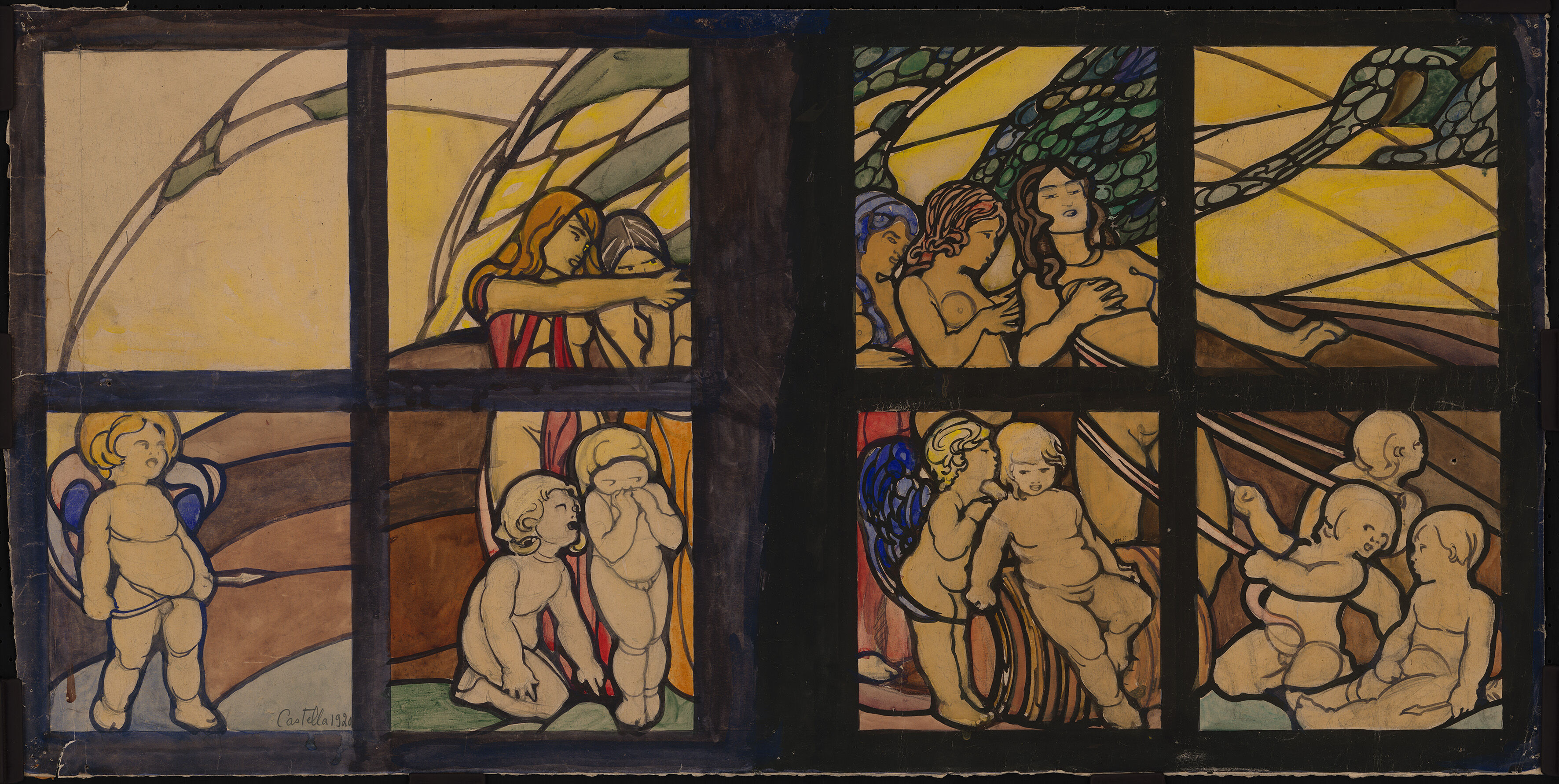 Jean-Edouard de Castella, Carton pour un vitrail allégorique pour la propriété de Despond Fils, Bulle, 1920
