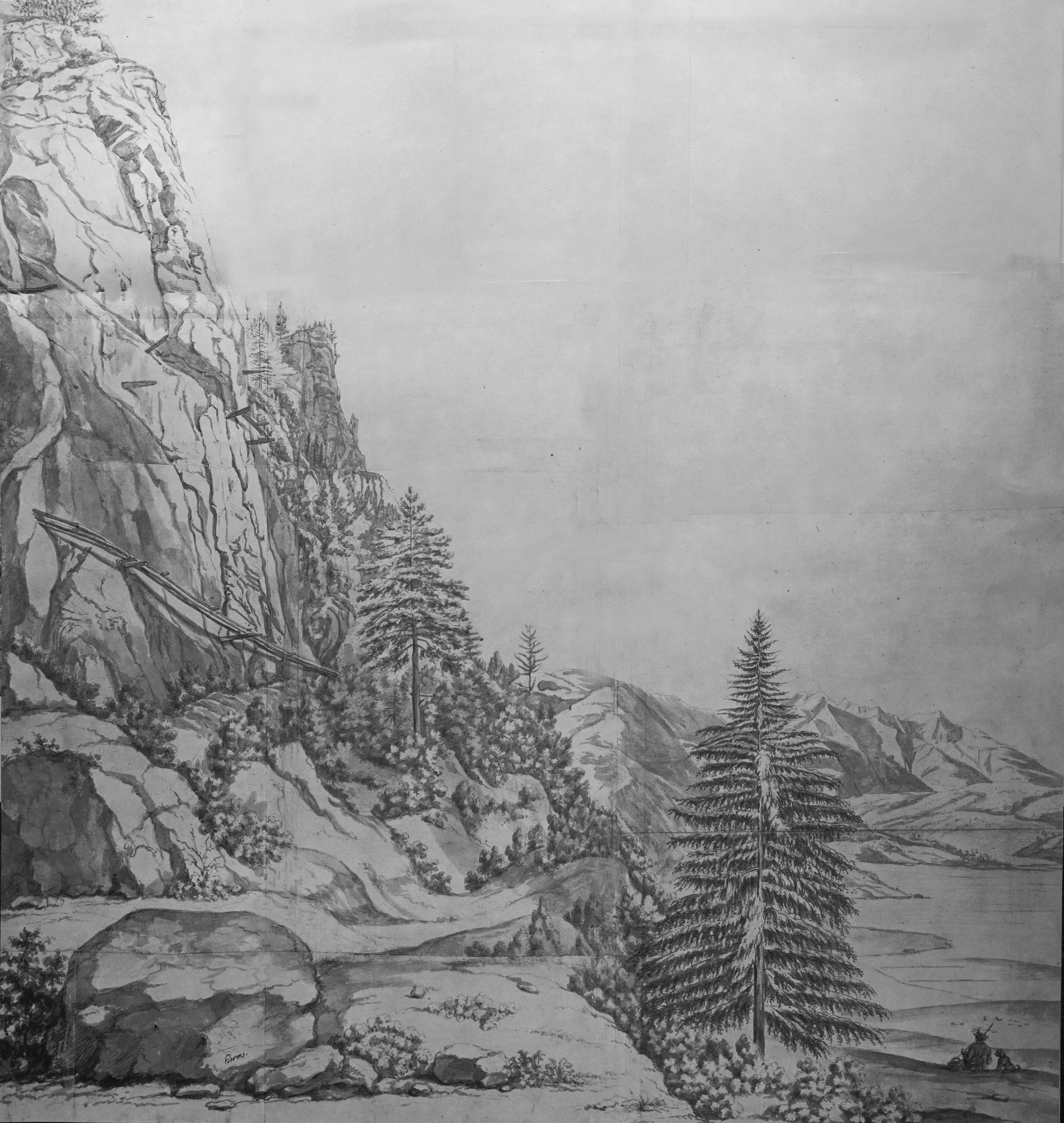 Jan Hackaert ca. 1655 Reste alter Wasserleitungen am Crap Uera zwischen Trin Mulin und Porclis