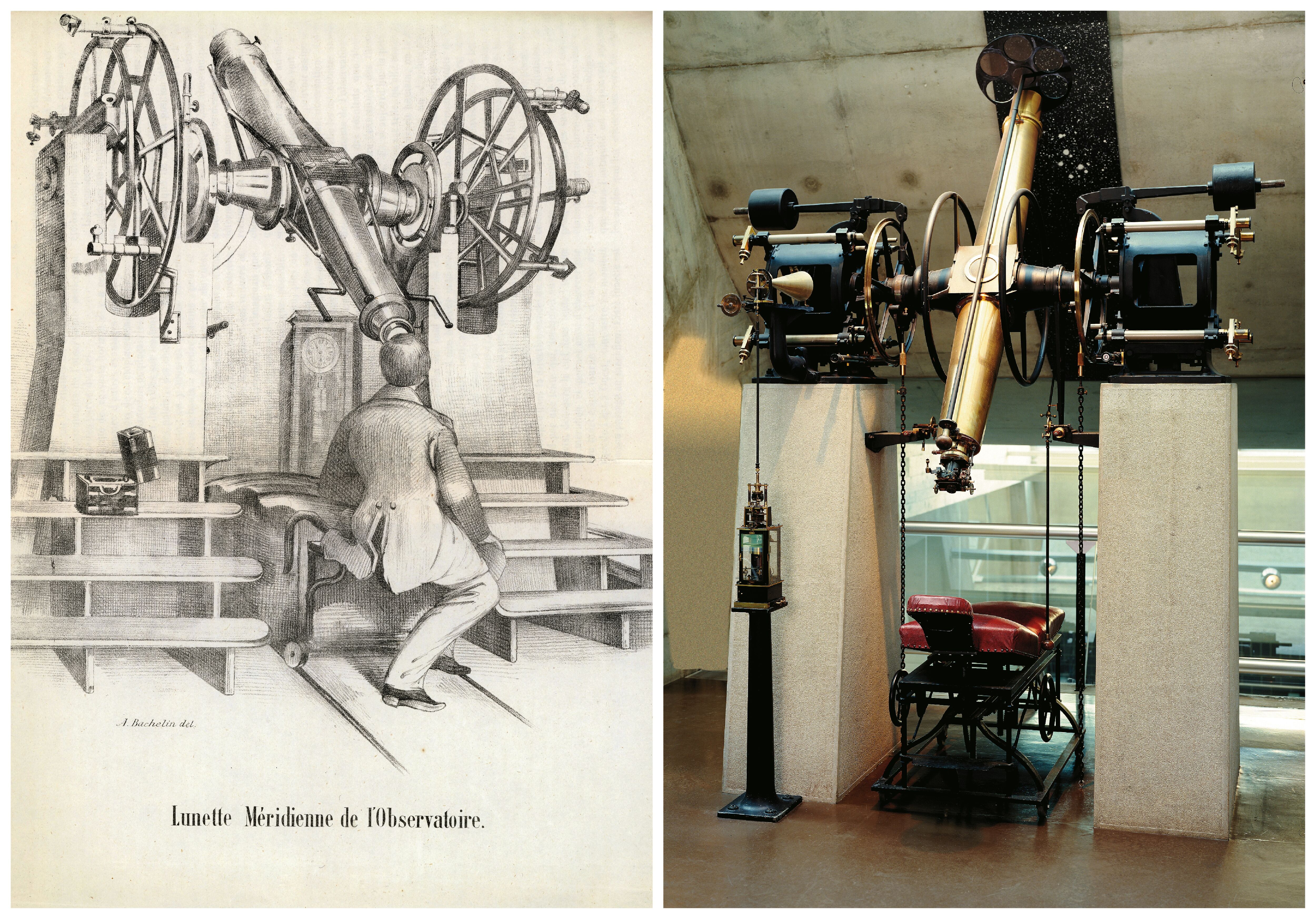 La lunette méridienne de l’Observatoire, vue par Auguste Bachelin en 1861 et aujourd’hui
