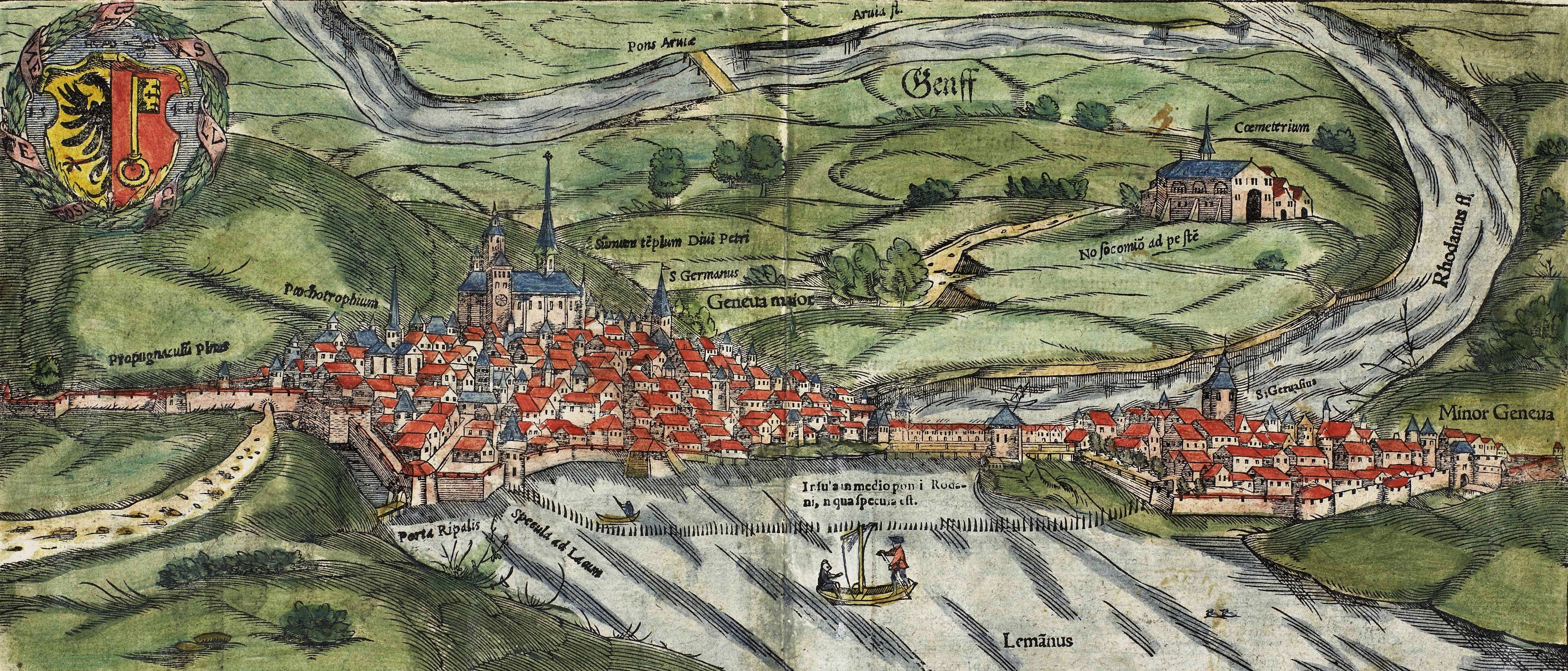 Genève, portrait de la ville, gravure-sur-bois (1548) 